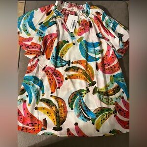 Entro boutique tropical bananas plantains print size medium top